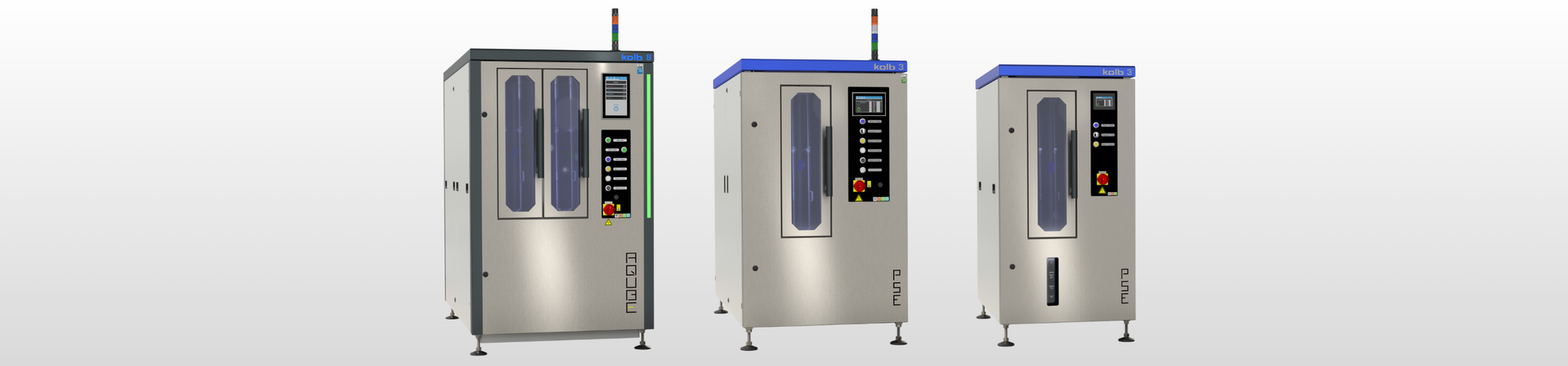 Image of three different kolb cleaning systems for stencil and screen cleaning