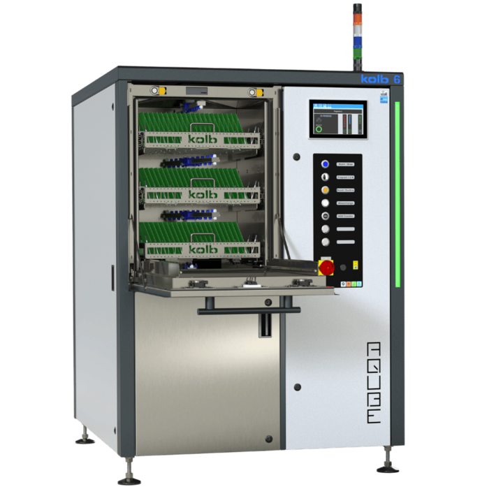Front view of the ultra-fine cleaning system AQUBE XH-LH6 by kolb for PCBAs and misprints