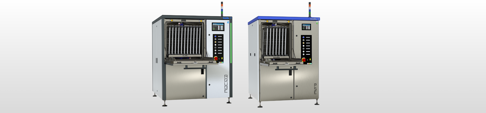 Image of two different kolb cleaning systems for carrier and solder frames cleaning