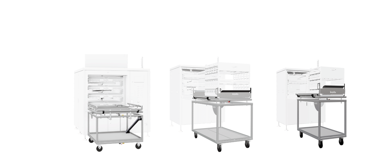 Three different SpeedLoad Carts by kolb for easy transport and for the precise insertion of kolb Slide-in units