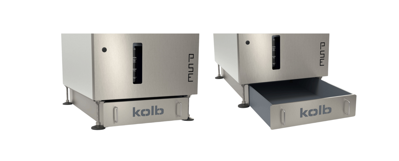Partial view of two kolb PSE cleaning systems with a kolb storage reservoir, one pulled out