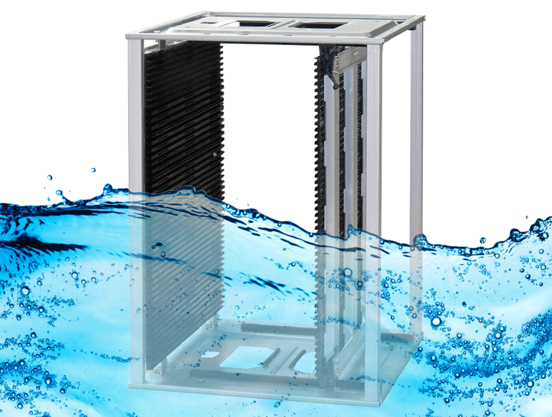 Aqueous cleaning of PCB racks & boxes Racks and boxes cleaning