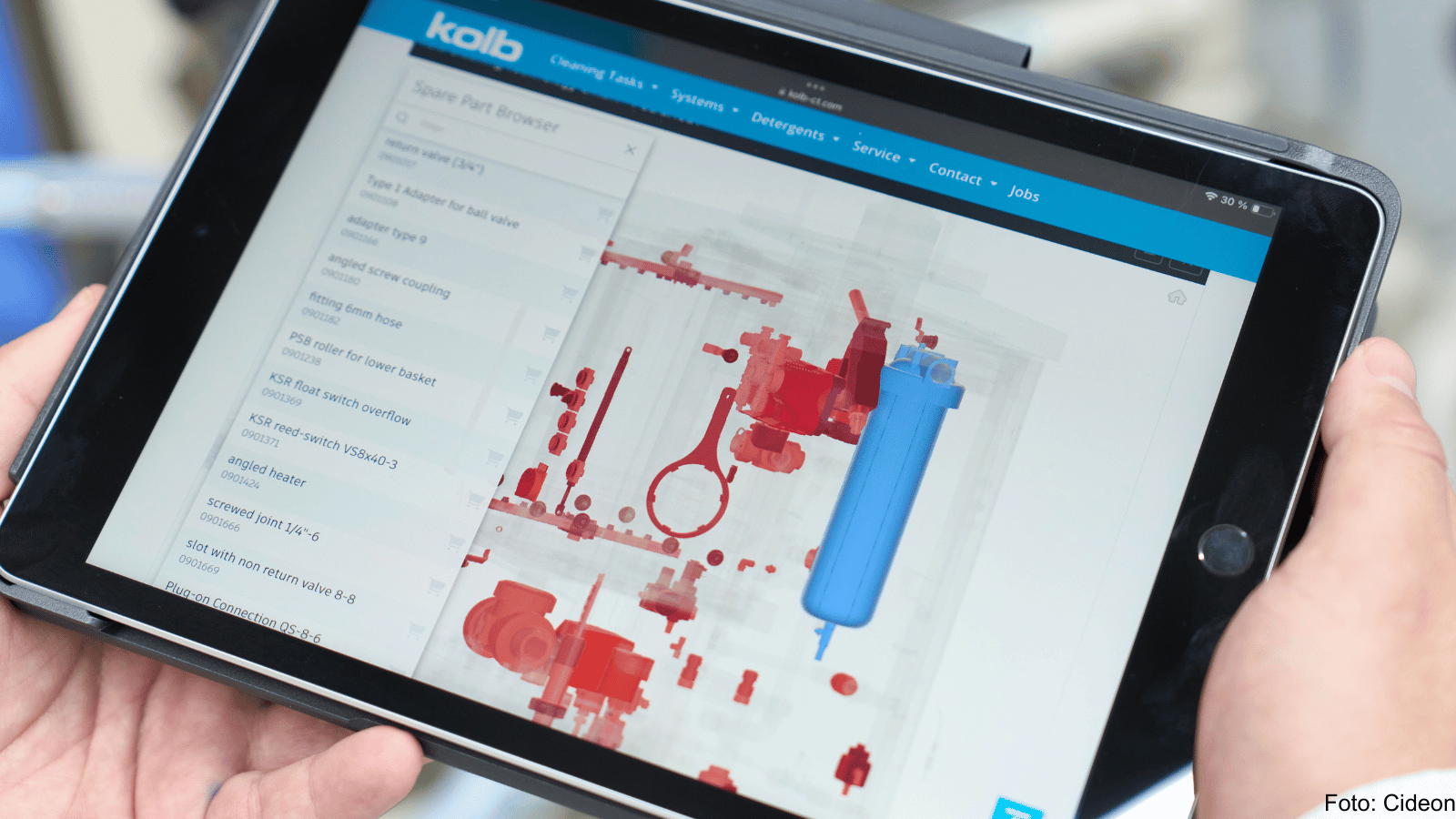 Tablet shows the digital spare parts ordering software